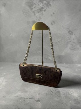 Michael Kors Metallic Bronze Perforated Logo Chain Shoulder Bag